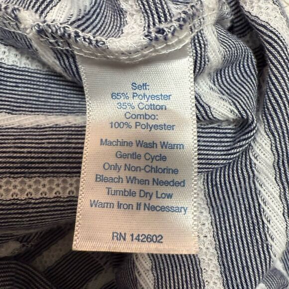 STS Sail To Sable Shift Dress M Short Sleeve Gray White Stripe Border - Picture 9 of 9